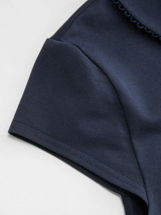 Cotton-blend Collar Lace Trim Button Front Tee