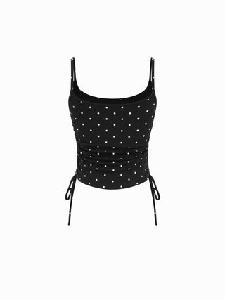 Polka Dot Drawstring Crop Cami Top & Low Rise Drawstring Micro Shorts Set