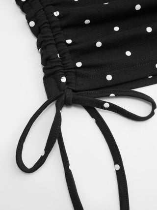 Polka Dot Drawstring Crop Cami Top & Low Rise Drawstring Micro Shorts Set