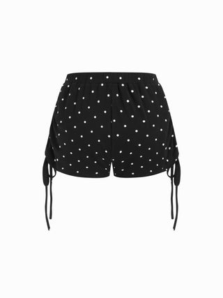 Polka Dot Drawstring Crop Cami Top & Low Rise Drawstring Micro Shorts Set