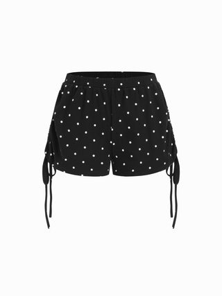 Polka Dot Drawstring Crop Cami Top & Low Rise Drawstring Micro Shorts Set