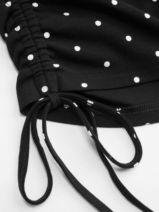 Polka Dot Drawstring Crop Cami Top & Low Rise Drawstring Micro Shorts Set