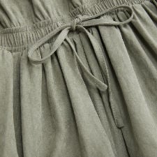 V-neck Lace Panel Oversized Drawstring Bloomer Jumpsuit