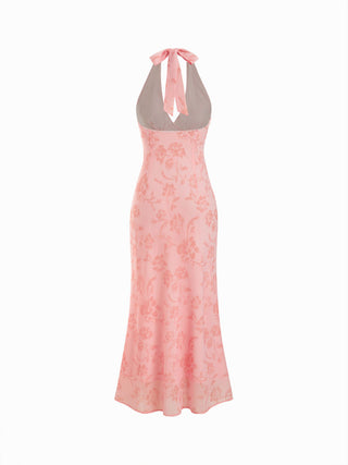 Chiffon Sweetheart Floral Backless Tie Back Mermaid Maxi Dress