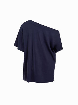 High Stretch Asymmetrical Neck Fish Graphic Oversized Short Sleeve Tee