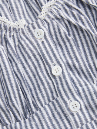 Cotton Stripe V-Neck Lace Panel Button Tie Back Peplum Cami Top