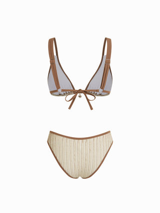 Textured V-neck Triangle Bikini Set With Shell Charm