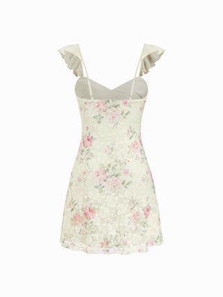 Lace Floral Sweetheart Neck Ruffle Trim Cami Mini Dress