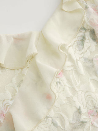 Lace Floral Sweetheart Neck Ruffle Trim Cami Mini Dress