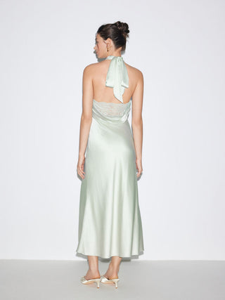 Satin Halter Neck Wrap High Rise Mermaid Maxi Dress