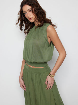 Knit Fabric Knit High Stretch Round Neckline Drawstring Top For Daily Casual Date