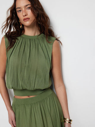 Knit Fabric Knit High Stretch Round Neckline Drawstring Top For Daily Casual Date