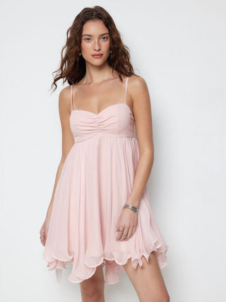 Chiffon Sweetheart Asymmetrical Hem Mini Dress