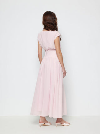 Chiffon Draped Flared Maxi Dress