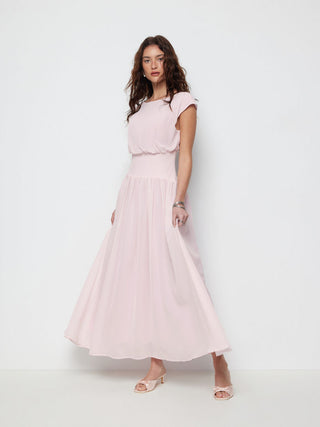 Chiffon Draped Flared Maxi Dress
