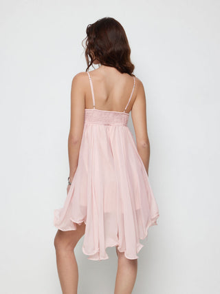 Chiffon Sweetheart Asymmetrical Hem Mini Dress