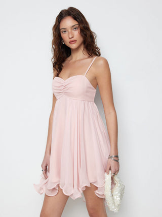 Chiffon Sweetheart Asymmetrical Hem Mini Dress