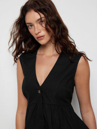 Linen-blend V-neck Ruched Peplum Top & Mid Rise Wide Leg Trousers Set