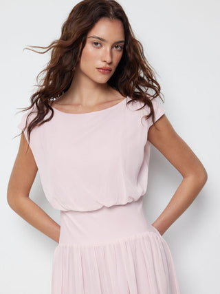 Chiffon Draped Flared Maxi Dress