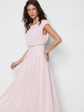 Chiffon Draped Flared Maxi Dress
