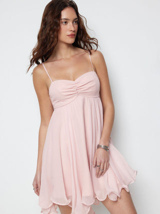 Chiffon Sweetheart Asymmetrical Hem Mini Dress