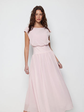 Chiffon Draped Flared Maxi Dress