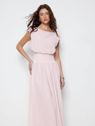 Chiffon Draped Flared Maxi Dress