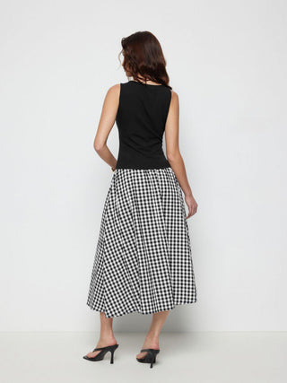 Cotton Button Top &  Gingham A-line Maxi Skirt Set