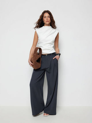 Woven Stand Collar Ruched Crop Blouse
