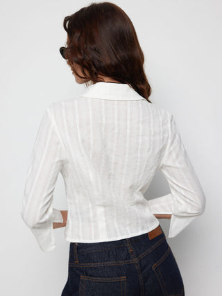 Cotton Textured Shirred Waist Short Sleeve Blouse