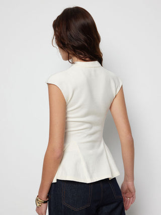 Knit Stand Collar Peplum Hem Short Sleeve Top