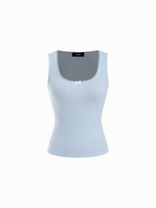 Scoop Neck Lace Trim Bowknot Tank Top
