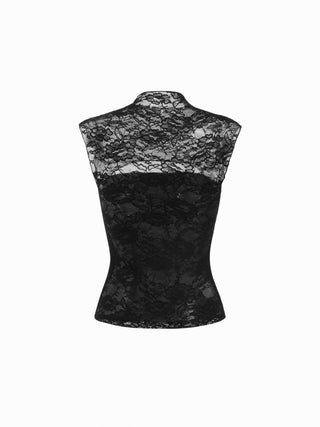 Lace High Neck Cut Out Sleeveless Top