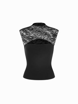 Lace High Neck Cut Out Sleeveless Top