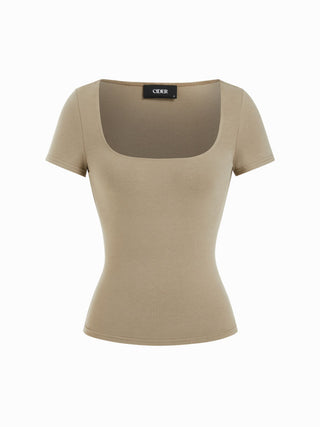 Cotton-blend Scoop Neckline Short Sleeve Tee