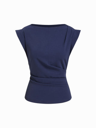Jersey Boat Neck Ruched Crop Top