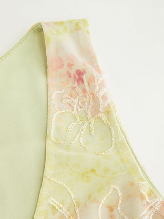 V-neck Floral Embroidery Sheer Tank Top