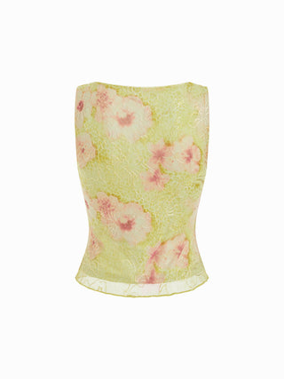 V-neck Floral Embroidery Sheer Tank Top