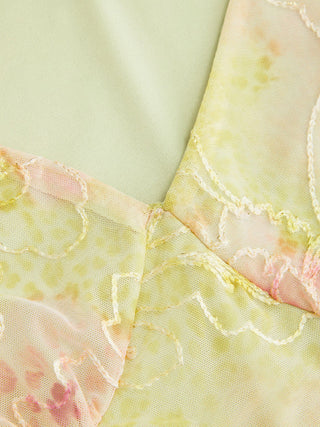 V-neck Floral Embroidery Sheer Tank Top