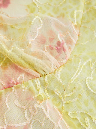 V-neck Floral Embroidery Sheer Tank Top