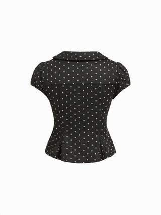 Polka Dot Peter Pan Collar Puff Sleeve Cropped Top