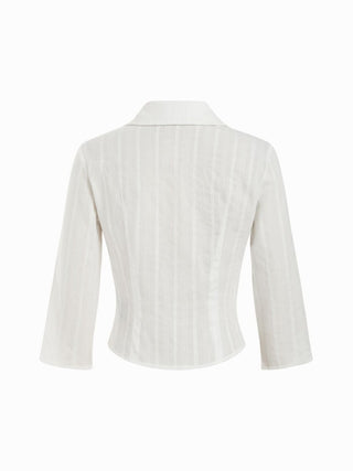 Cotton Textured Shirred Waist Short Sleeve Blouse