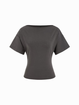 Cotton-blend Boat Neck Short Sleeve Tee