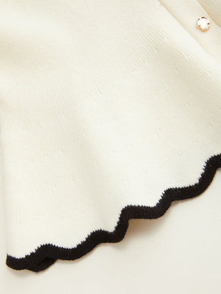 Knit Boat Neck Colorblock Ruffled Hem Metal Button Vest