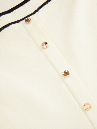 Knit Boat Neck Colorblock Ruffled Hem Metal Button Vest