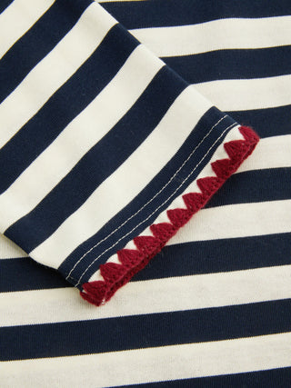 Cotton-blend Stripe Contrasting Binding Oversized Long Sleeve Tee