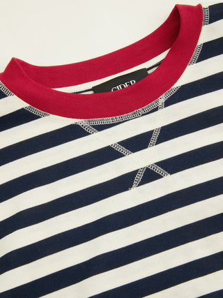 Cotton-blend Stripe Contrasting Binding Oversized Long Sleeve Tee