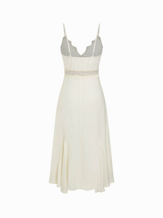 V-neck Lace Panel A-line Cami Midi Dress
