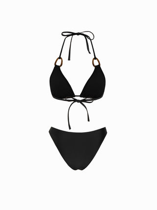 Halter Neckline Solid Ring Linked Triangle Bikinis 3 Piece Bikini Sets