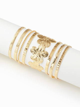 8 PCS TWISTED & TEXTURED & FLORAL BRACELET SET For Daily Casual